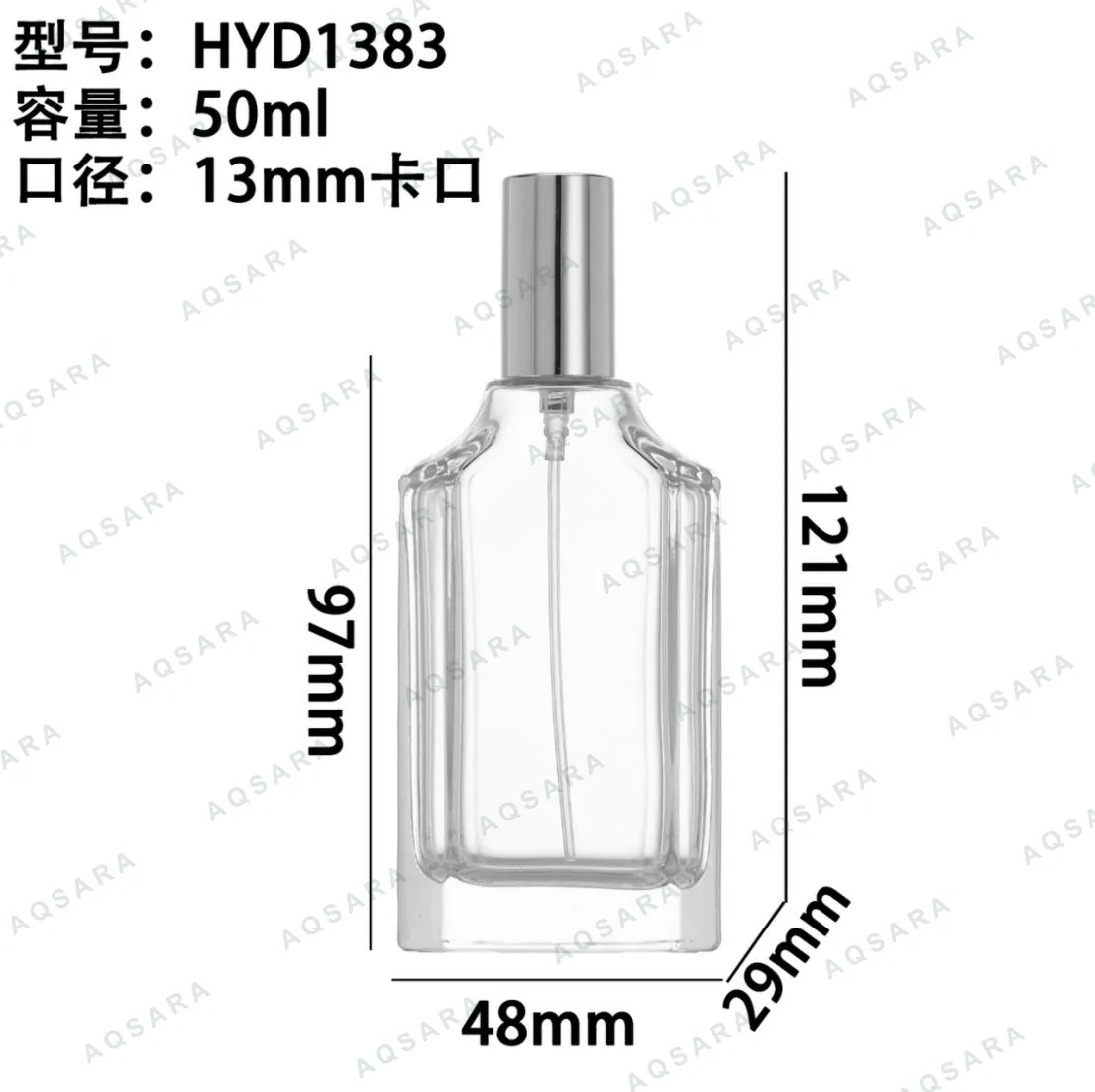 Botol Parfum kaca 50 ml leher 13 mm — HYD1383