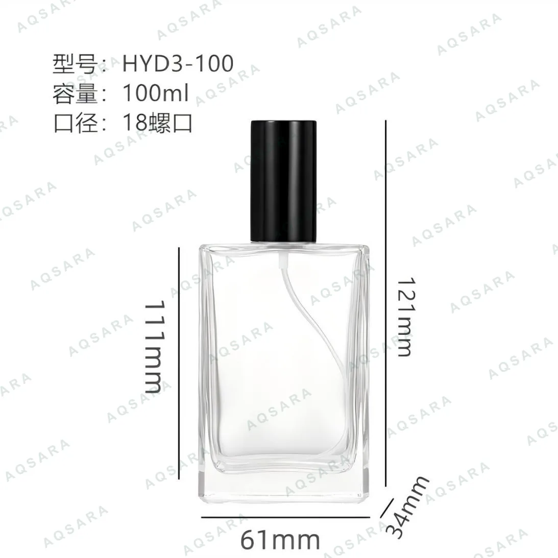 Botol Parfum kaca 100 ml leher 18 mm — HYD3-100