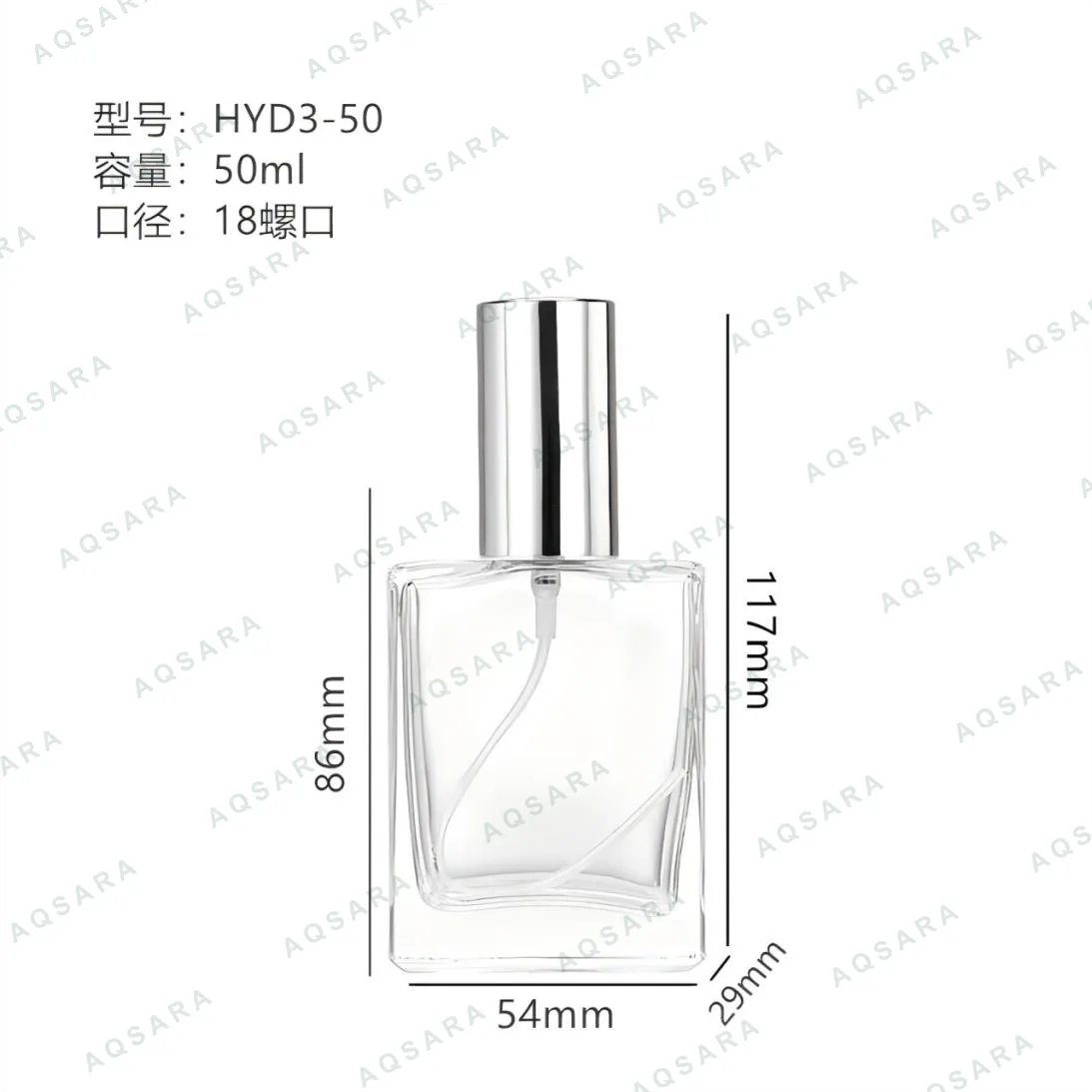 Botol Parfum kaca 50 ml leher 18 mm — HYD3-50