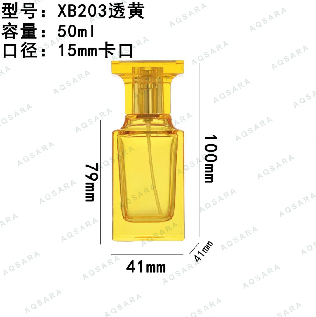 Botol Parfum kaca 50 ml leher 15 mm — XB203 clear yellow