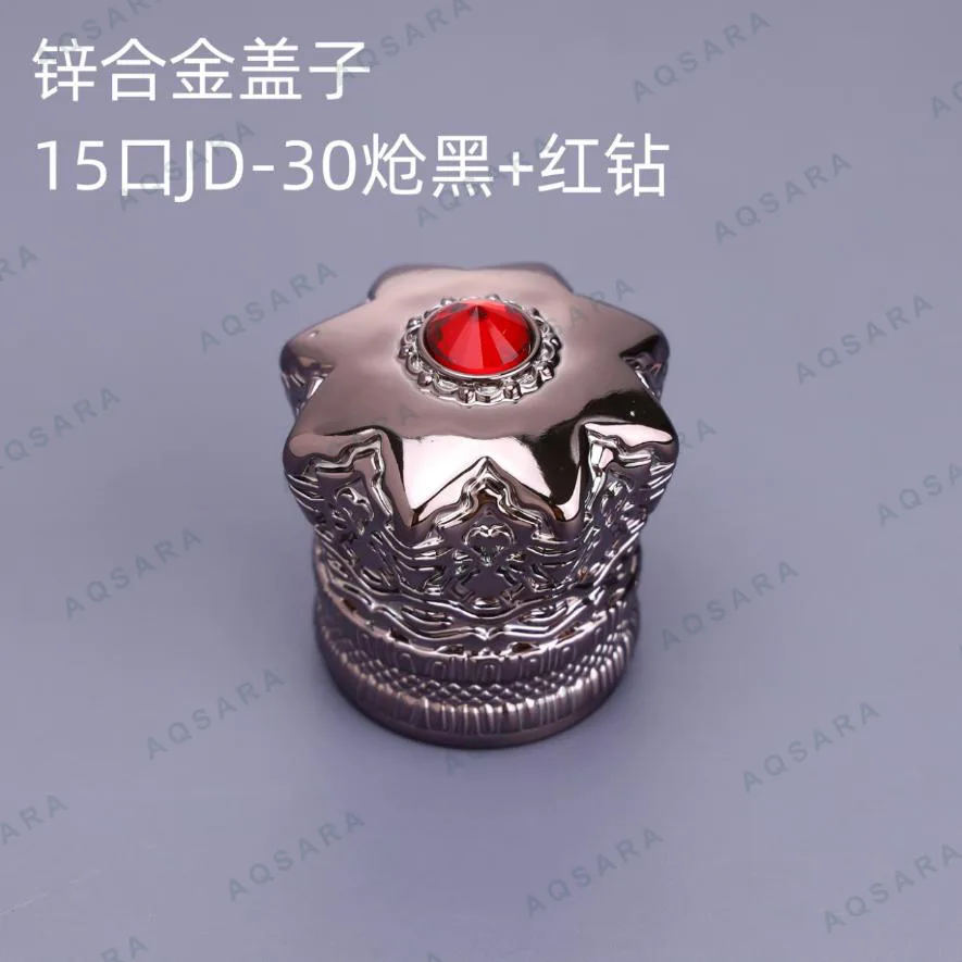 Tutup Botol leher 15 mm — gunmetal black + red rhinestone