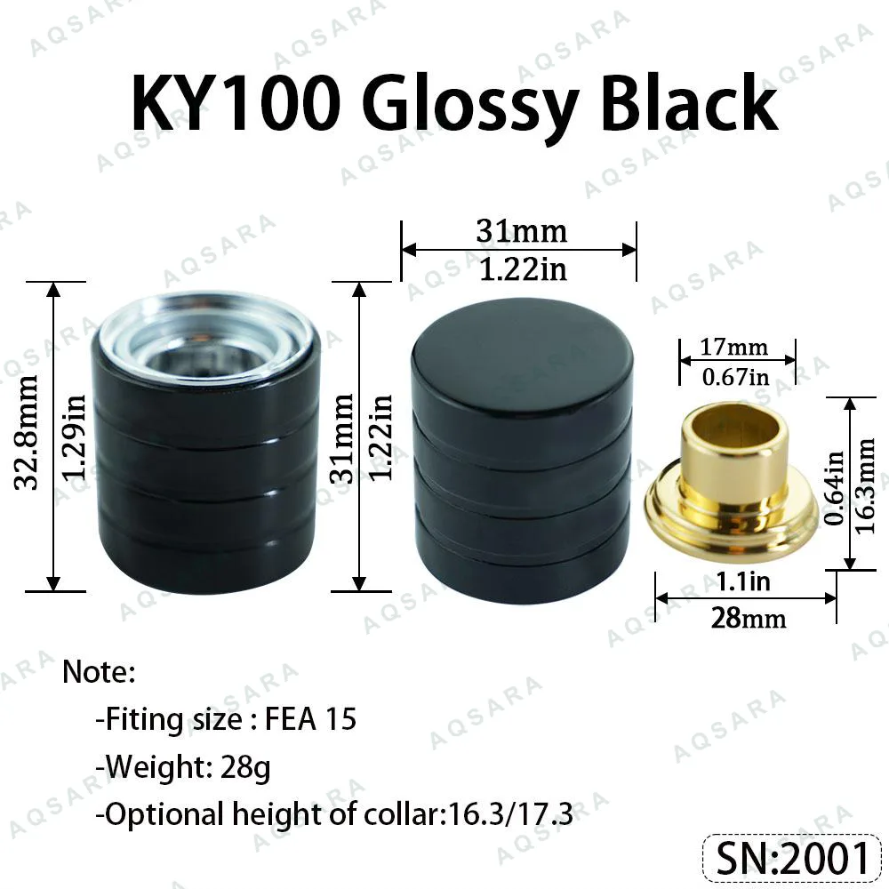 Tutup Magnetik aluminium — KY100 Magnetic Cap — Glossy Black
